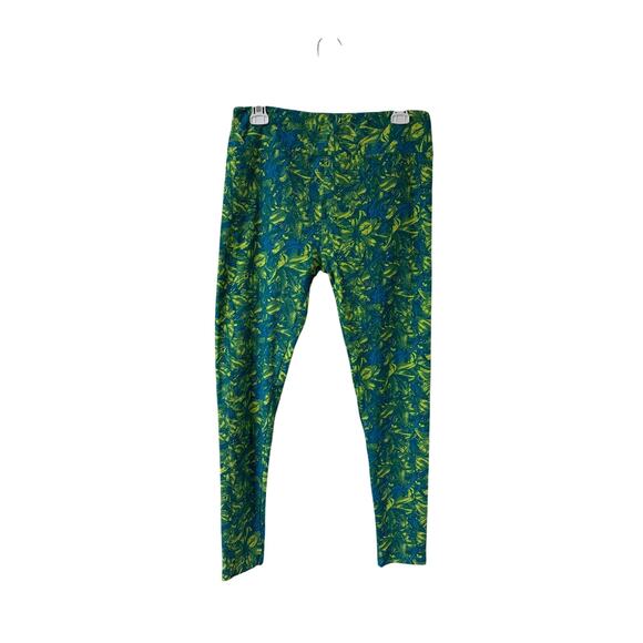 LuLaRoe Green Blue Tropical Novelty Print Leggings Tall & Curvy Vacation Plus - Picture 1 of 6